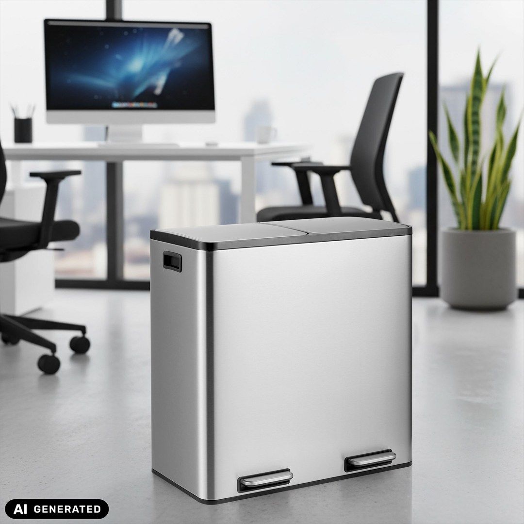 Abfallsammler Mülltrennsystem Clean 13 S - 60L (2x30L) Edelstahl silber von HJH - Produktbild 6 von 7