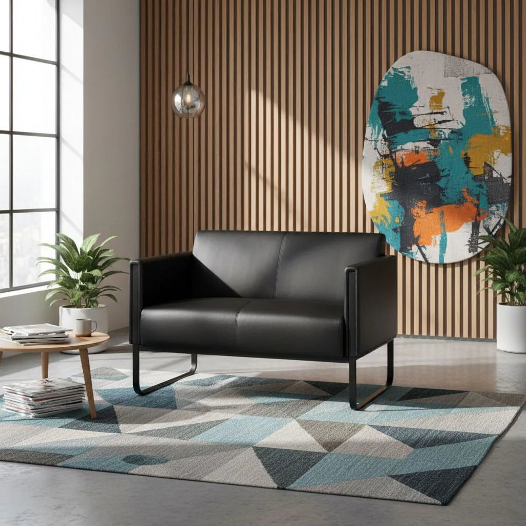 Loungesofa BALI BLACK Gestell schwarz Kunstleder glatt 2-Sitzer schwarz von HJH - Produktbild 5 von 5