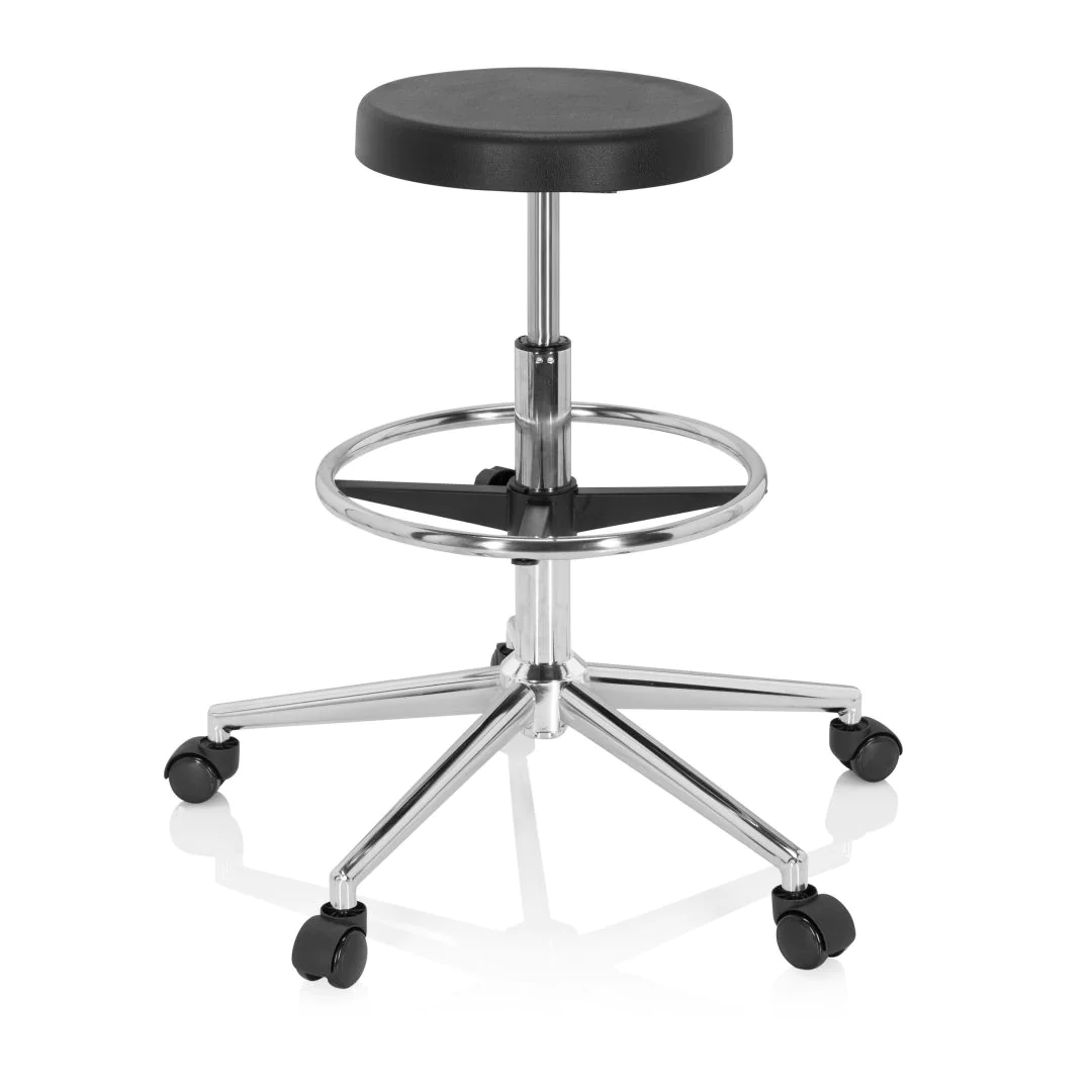 Hocker Drehhocker Arbeitsstuhl TOP WORK 14 I Hartschaum schwarz Chrom hjh von HJH - Produktbild 6 von 13