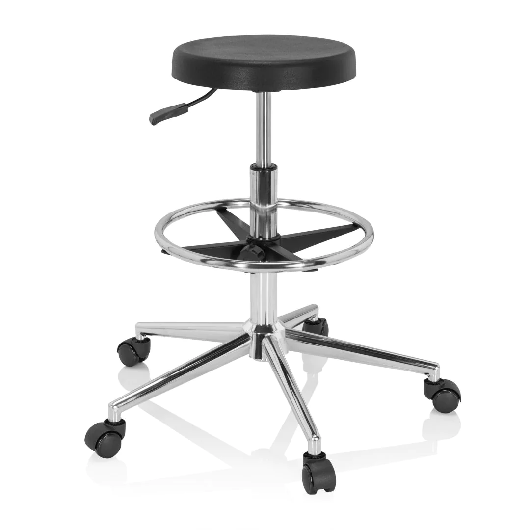 Hocker Drehhocker Arbeitsstuhl TOP WORK 14 I Hartschaum schwarz Chrom hjh von HJH - Produktbild 9 von 13
