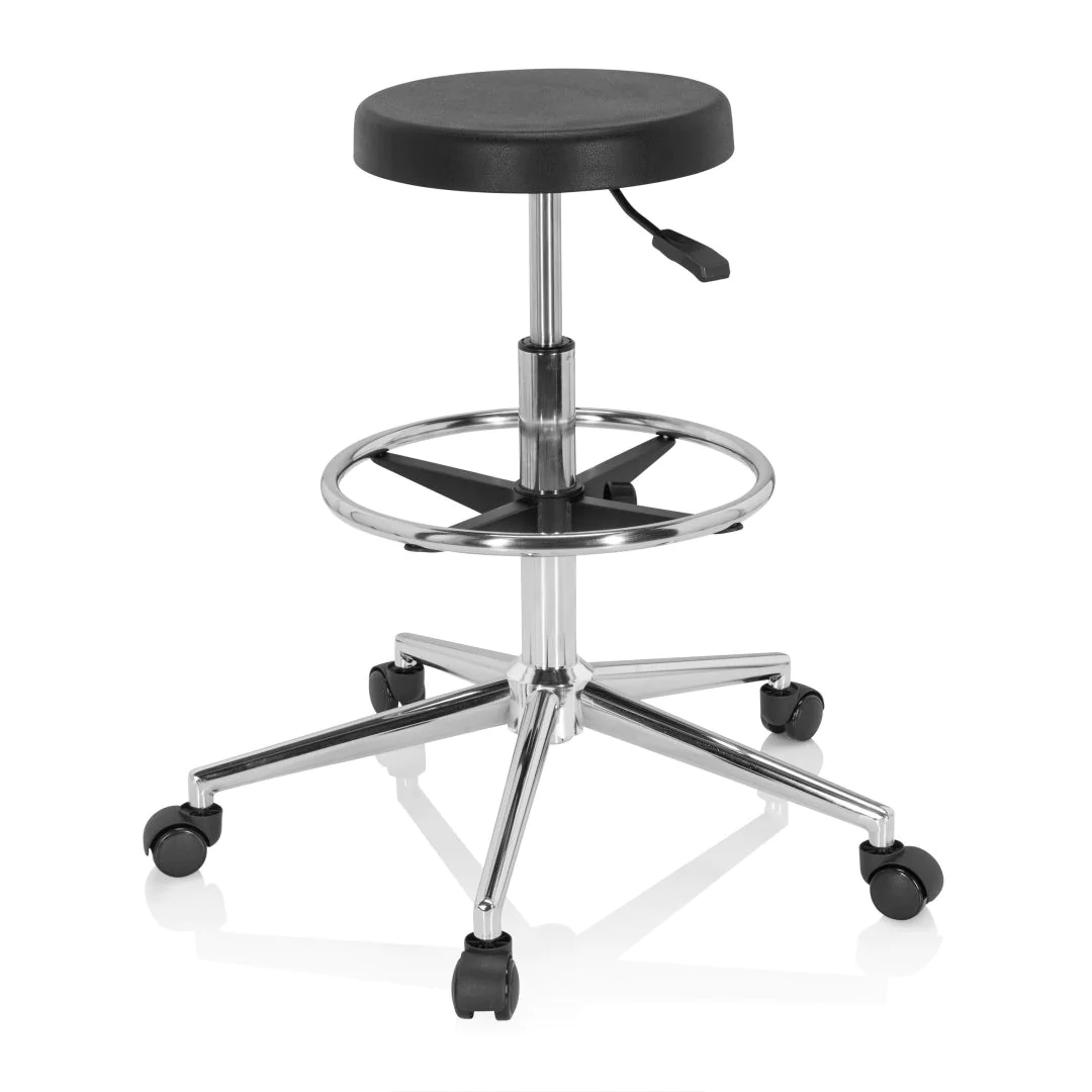 Hocker Drehhocker Arbeitsstuhl TOP WORK 14 I Hartschaum schwarz Chrom hjh von HJH - Produktbild 12 von 13