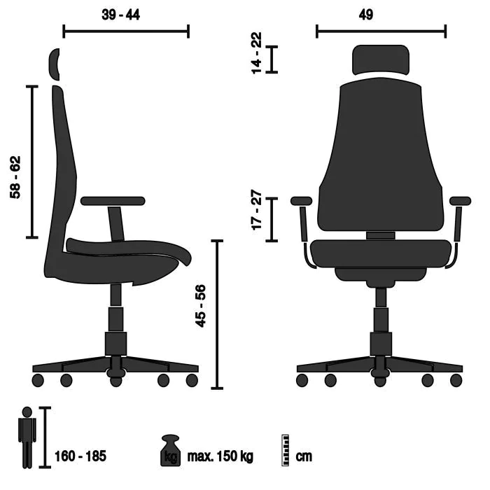 Bürostuhl Chefsessel ERGOHUMAN GEN2 Sitz Leder Rücken Netz schwarz von HJH - Produktbild 3 von 8