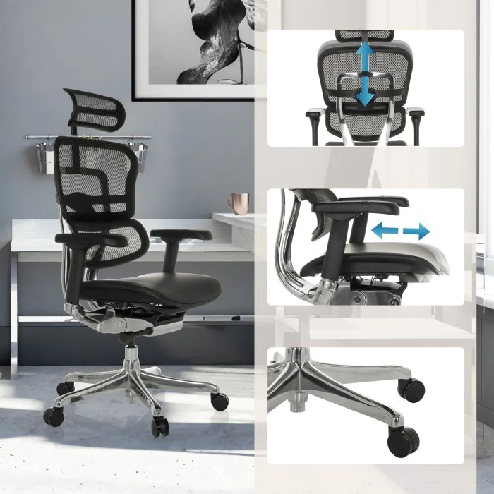 Bürostuhl Chefsessel ERGOHUMAN GEN2 Sitz Leder Rücken Netz schwarz von HJH - Produktbild 6 von 8