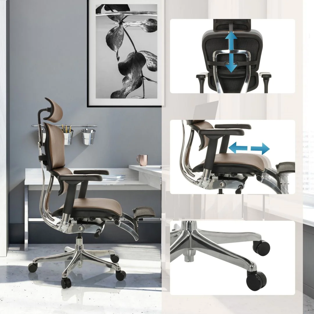 Bürostuhl Chefsessel ERGOHUMAN PLUS LEGPRO GEN2 Leder mit Beinablage Netz von HJH - Produktbild 3 von 14