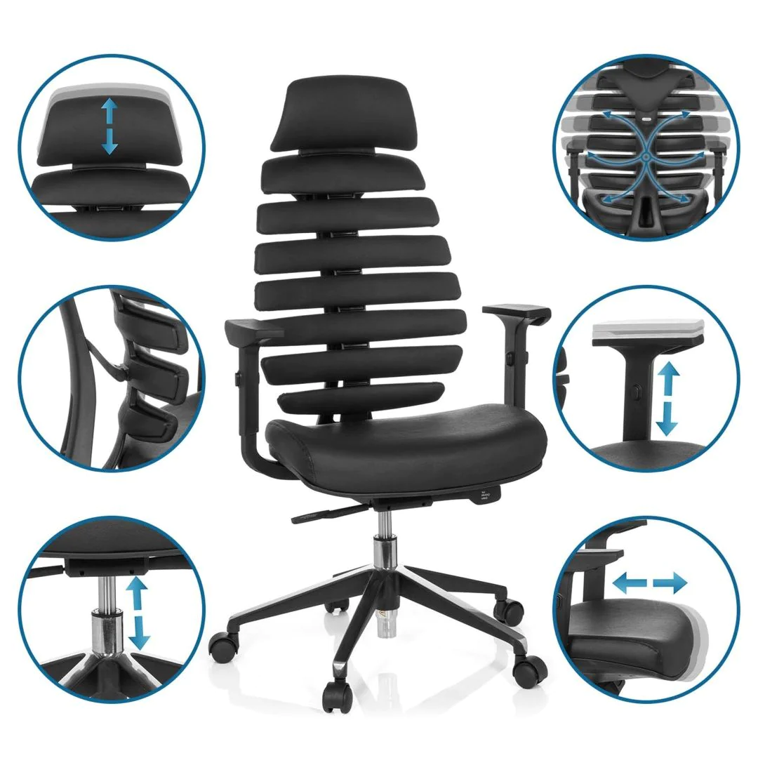 Bürostuhl Drehstuhl ERGO LINE II PRO Leder schwarz von HJH - Produktbild 2 von 14