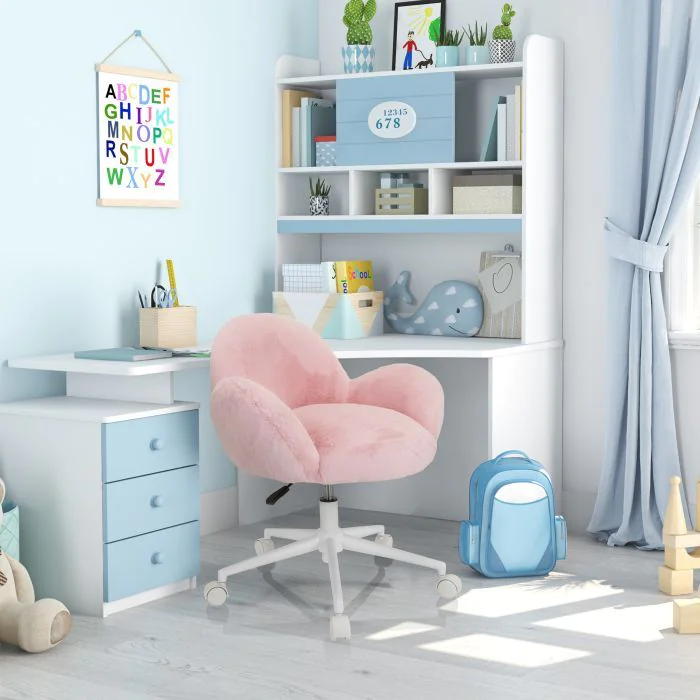 Kinderstuhl Kinderschreibtischstuhl KID TEDDY Kunstfell rosa von HJH - Produktbild 3 von 5