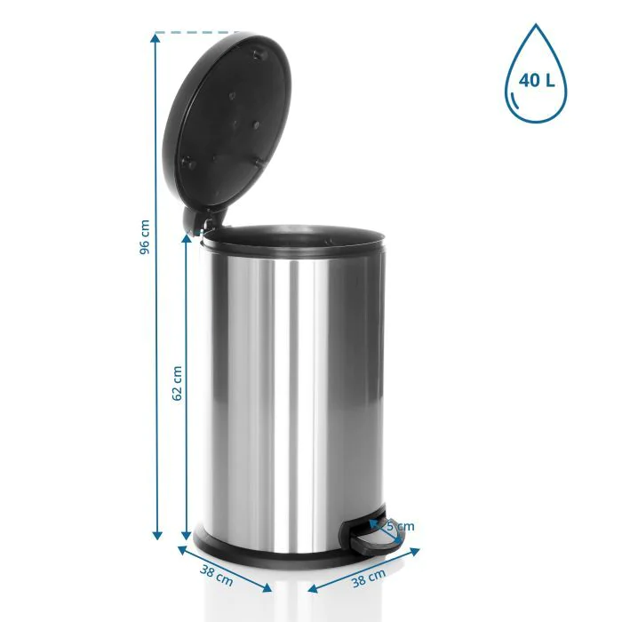 Abfallsammler Mülleimer CLEAN X 40L Stahl mit integrierter Pressvorrichtung silber von HJH - Produktbild 5 von 5