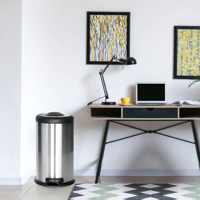 Abfallsammler Mülleimer CLEAN X 40L Stahl mit integrierter Pressvorrichtung silber von HJH - Produktbild 4 von 5