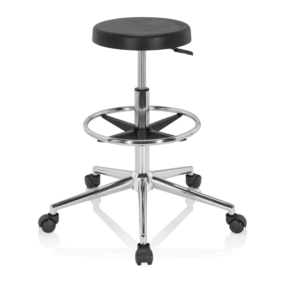 Hocker Drehhocker Arbeitsstuhl TOP WORK 14 I Hartschaum schwarz Chrom hjh von HJH - Produktbild 1 von 13