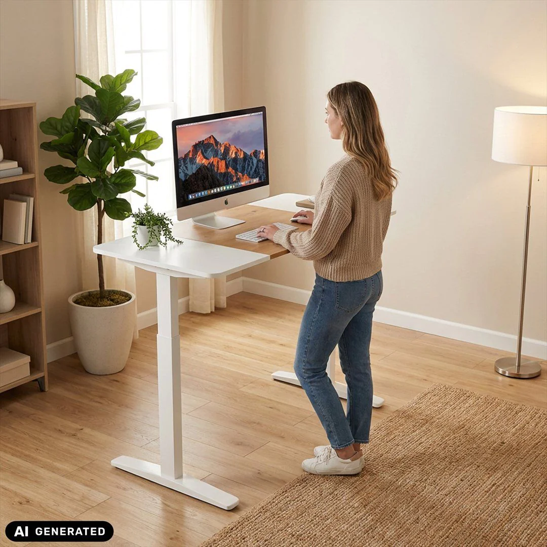 Schreibtisch STAND T3 140 x 70 elektrisch höhenverstellbar weiß eiche weiß von HJH - Produktbild 5 von 7