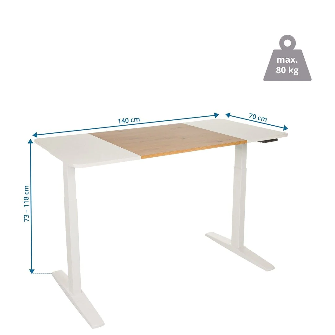 Schreibtisch STAND T3 140 x 70 elektrisch höhenverstellbar weiß eiche weiß von HJH - Produktbild 7 von 7
